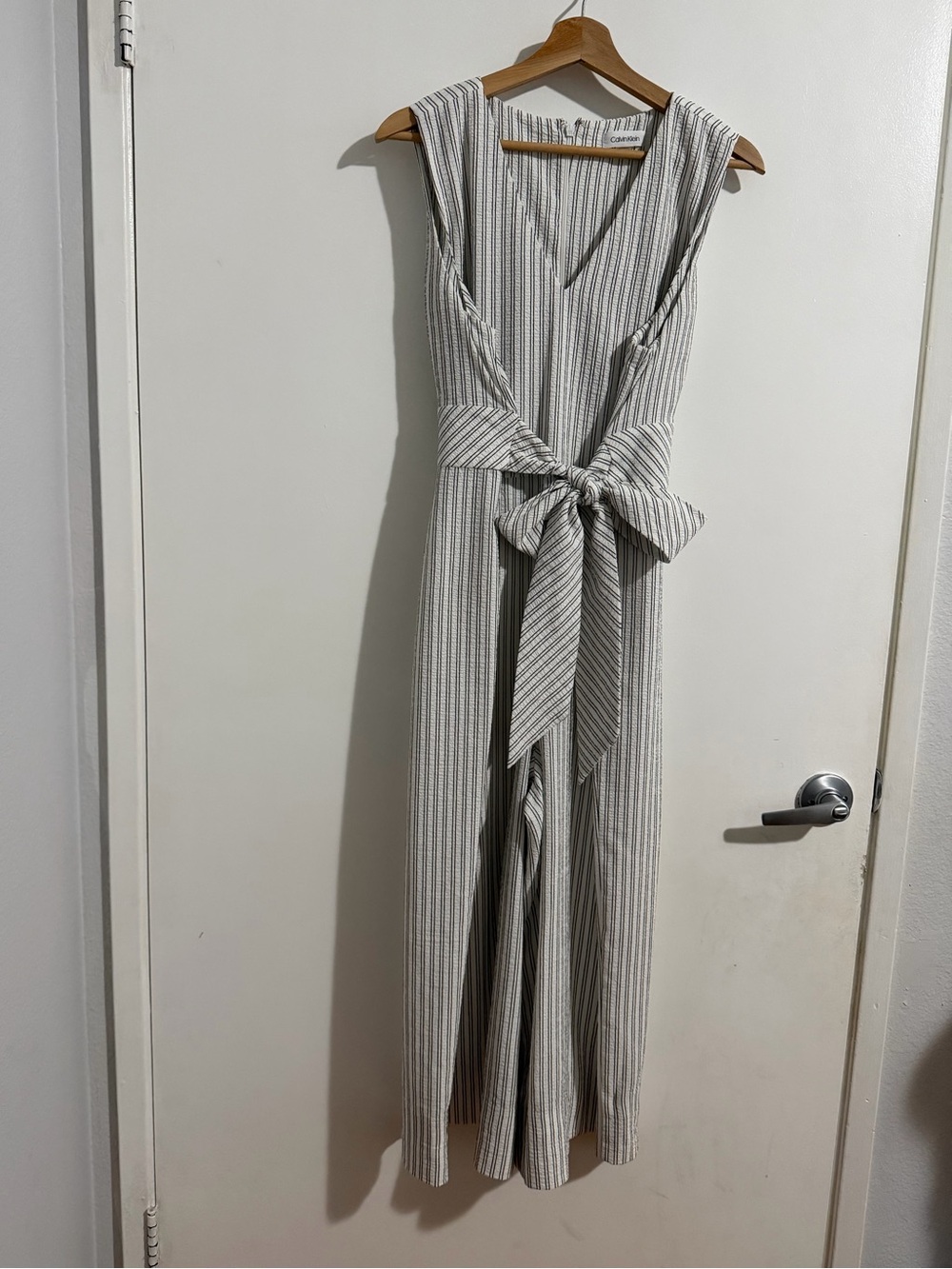Calvin Klein Striped Tie-Waist Wide Leg Jumpsuit Size 14